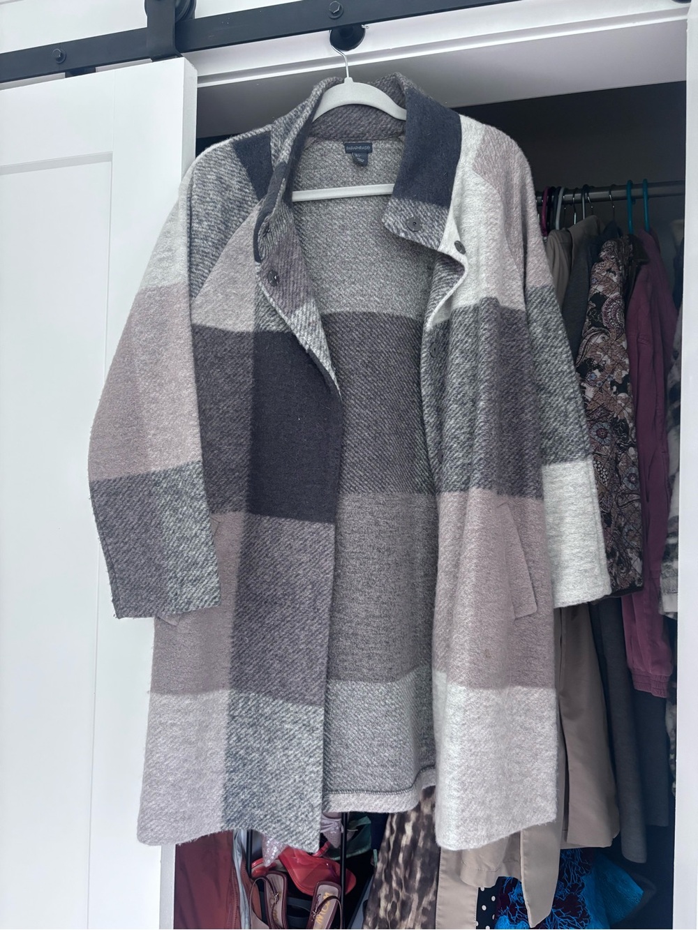 Paraphrase Plaid Open-Front Cardigan - Gray, Taupe, Cream